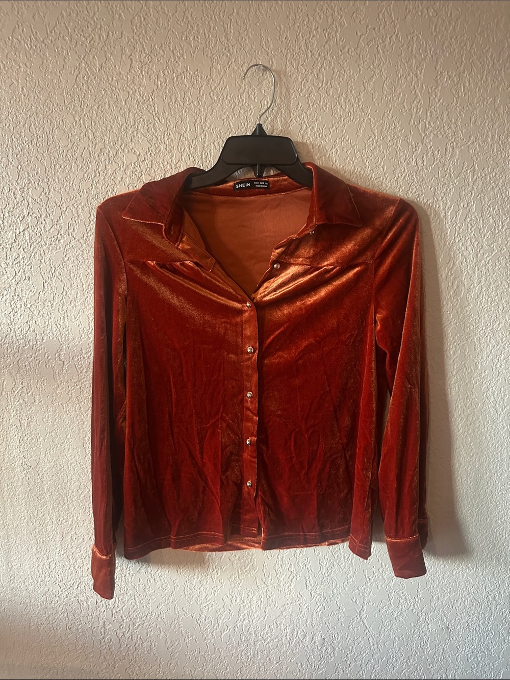 SHEIN Copper Velvet Button-Down Shirt